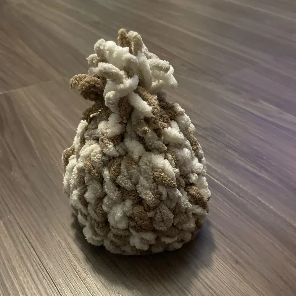 Hand Knit Chunky Knit Beanie in Cream and Brown for newborns -OS